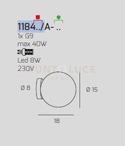 APPLIQUE BIANCO 1 LUCE VETRO FUME 1184BI-A-FU