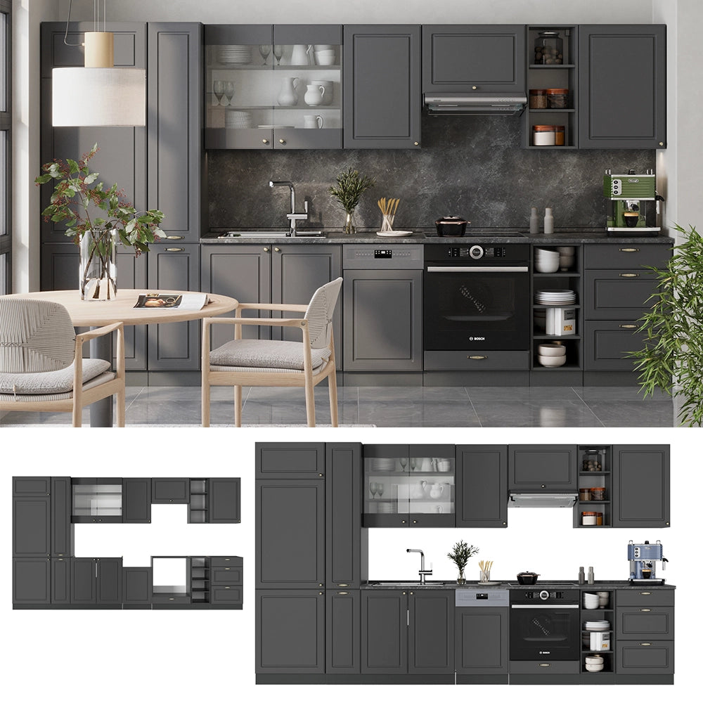 Cucina componibile Fame-Line Oro-antracite rustico/Antracite 355 cm, PL Marmo Vicco