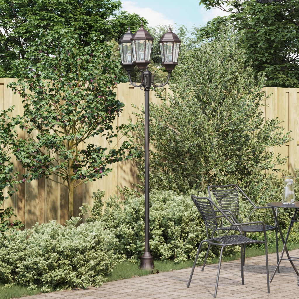 Palo da Giardino  con 3 Lampade E27 Bronzo 220 cm Alluminio
