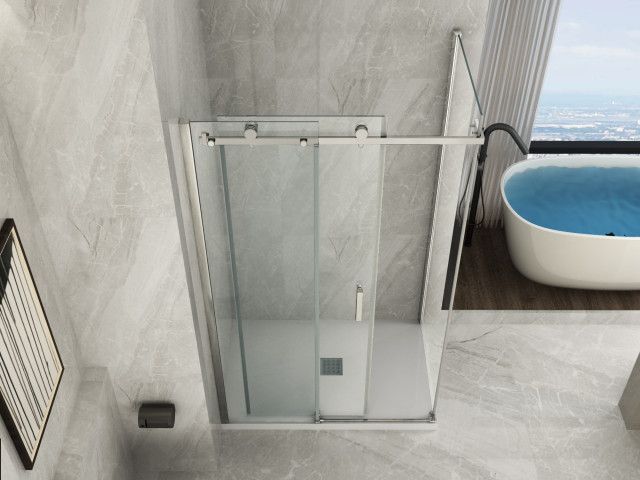 Box Doccia in Cristallo 8 MM Due Lati Fisso piu' Porta Scorrevole - Misura: 80 x 130 x h195