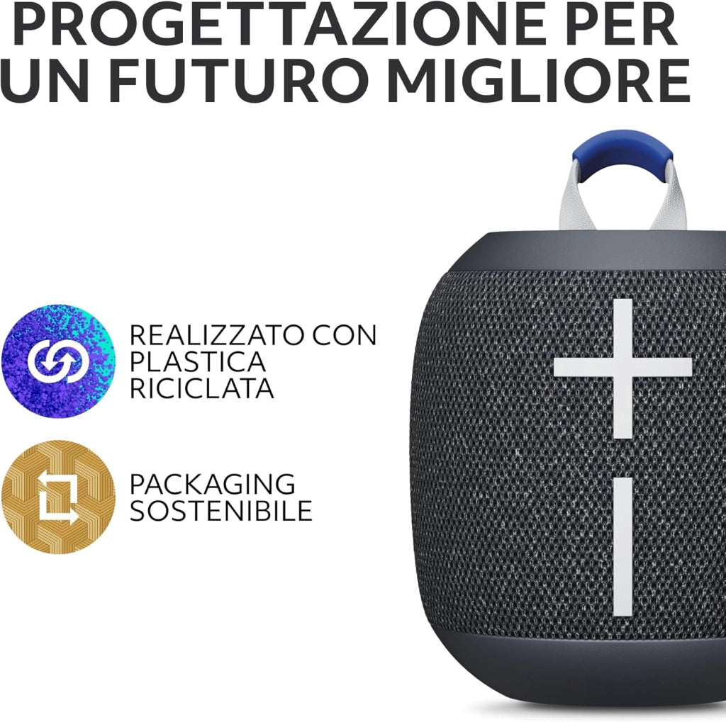 Ultimate Ears WONDERBOOM 4, altoparlante Bluetooth portatile impermeabile con bassi eccezionali e suono a 360°, altoparlante galleggiante antipolvere con raggio d’azione di 40 m - Nero