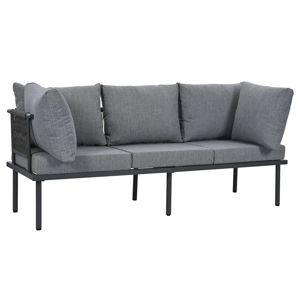 Set Divano da Giardino con Tavolino e Poggiapiedi ¨C Xylo ¨C Polyrattan, Grigio/Nero