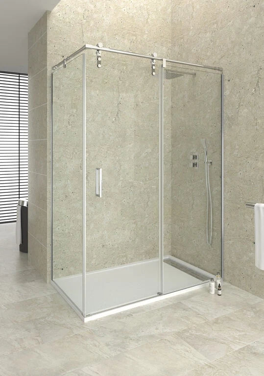 Box doccia angolare MOVING porta scorrevole + laterale fisso 150x80 cm cromo trasparente