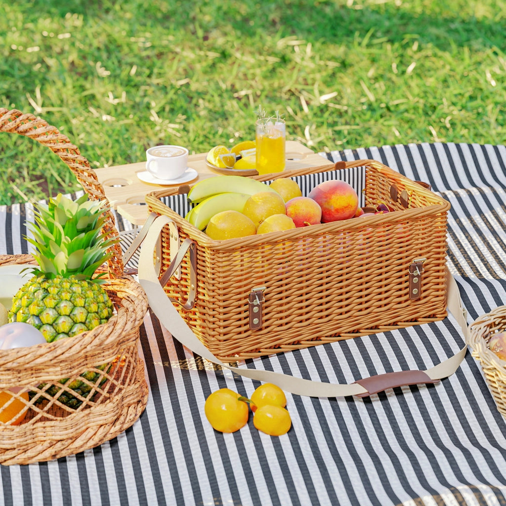 Cestino da Picnic in Vimini 4 Persone con Tavolo da Vino in Pino ¨C zephmum ¨C Marrone Chiaro