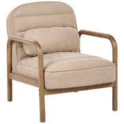 Poltrona in tessuto beige con struttura in legno, stile Mid-Century Modern