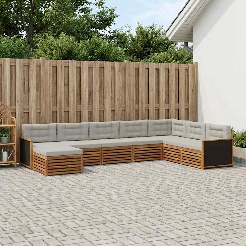 Set di divani da esterno 8 pz Naturale e Grigio Chiaro 3383704