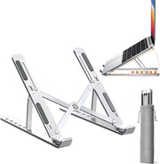 Supporto Portatile per Laptop - Alza Laptop - Sostegno Ergonomico per Laptop - Supporto per Laptop - 6 Angoli di Fissaggio - Ripiegabile - Supporto per Laptop e Tablet con Tasca di Ricarico - Notebook/ Libro/Tablet - Argento