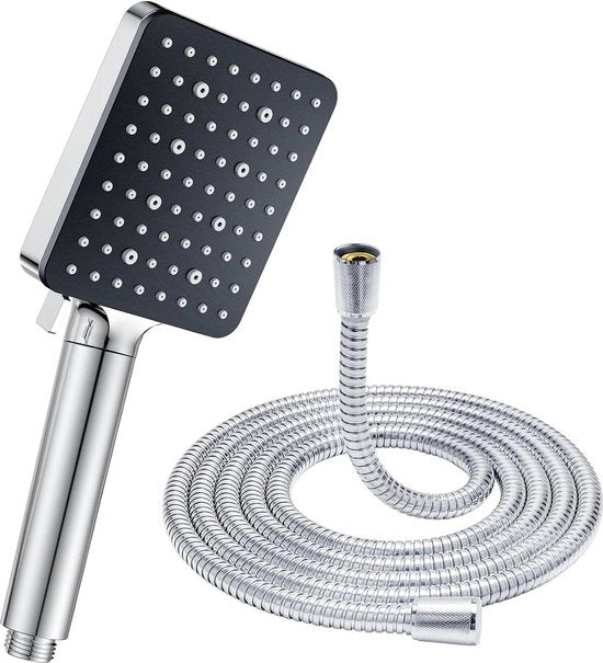 Douchekop professionale con filtro a 16 m con filtro per acqua, risparmio d'acqua, 6 tipi di getto, design quadrato, anticalcare, finitura cromata