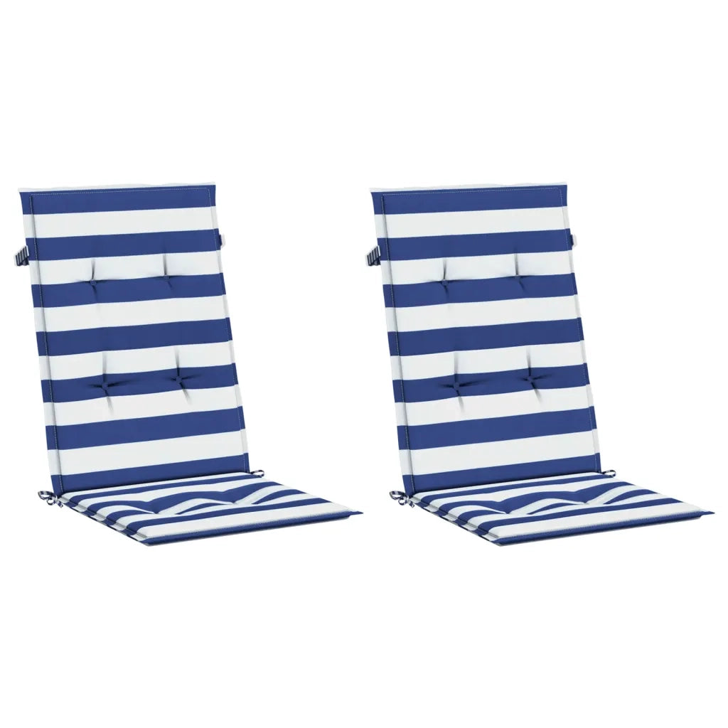 Cuscini Sedia Schienale Alto 2 pz Strisce Bianche e Blu Tessuto 361253