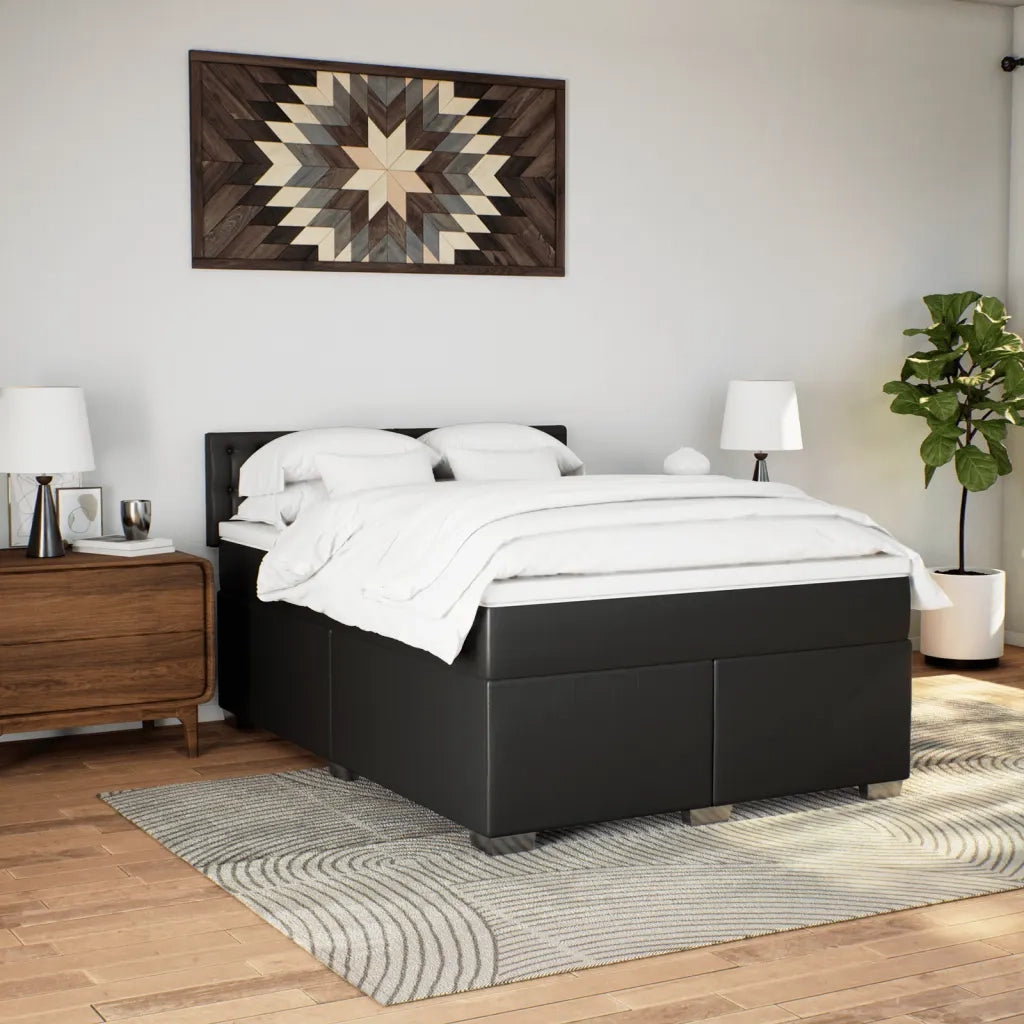 Giroletto a Molle con Materasso Nero 160x200 cm in Similpelle