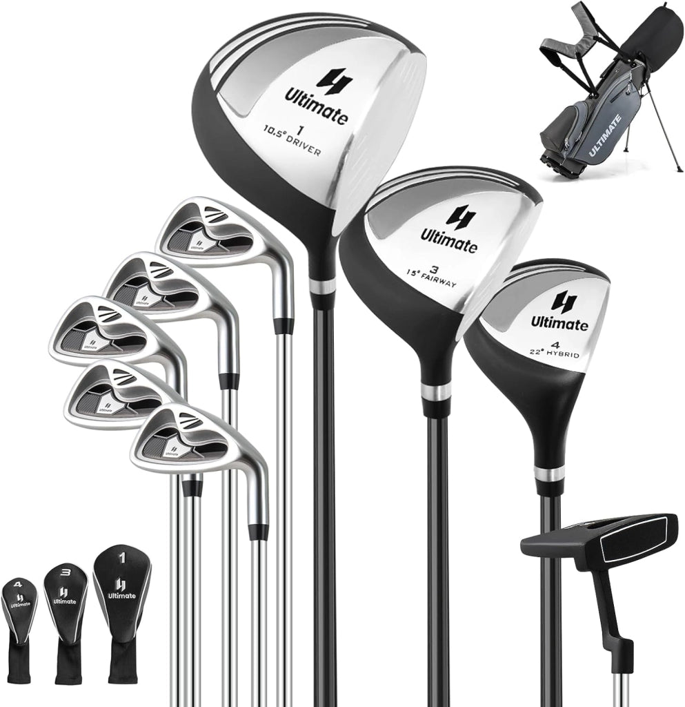 Set Completo di Mazze da Golf per Destri da Uomo, con Driver da 460 cc, Legno da Fairway 3, Ibrido 4, Ferri 6 7 8 9, P, Putter e Borsa per mazze da golf