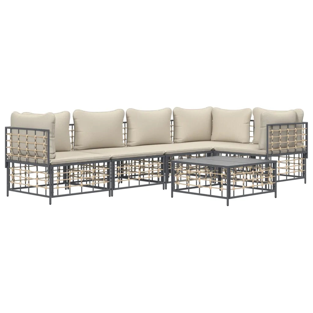Set Divani da Giardino 6 pz con Cuscini Antracite in Polyrattan 3186752