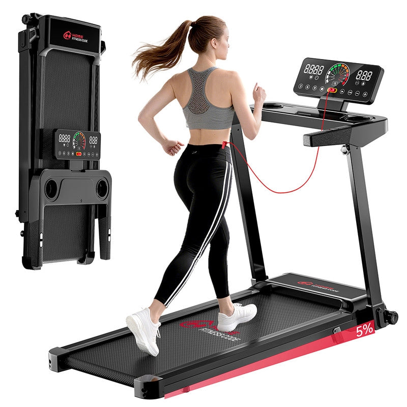 TAPIS ROULANT ELETTRICO COMPATTO PIEGHEVOLE PER LA CASA CON DISPLAY LED E DUE PORTABICCHIERI