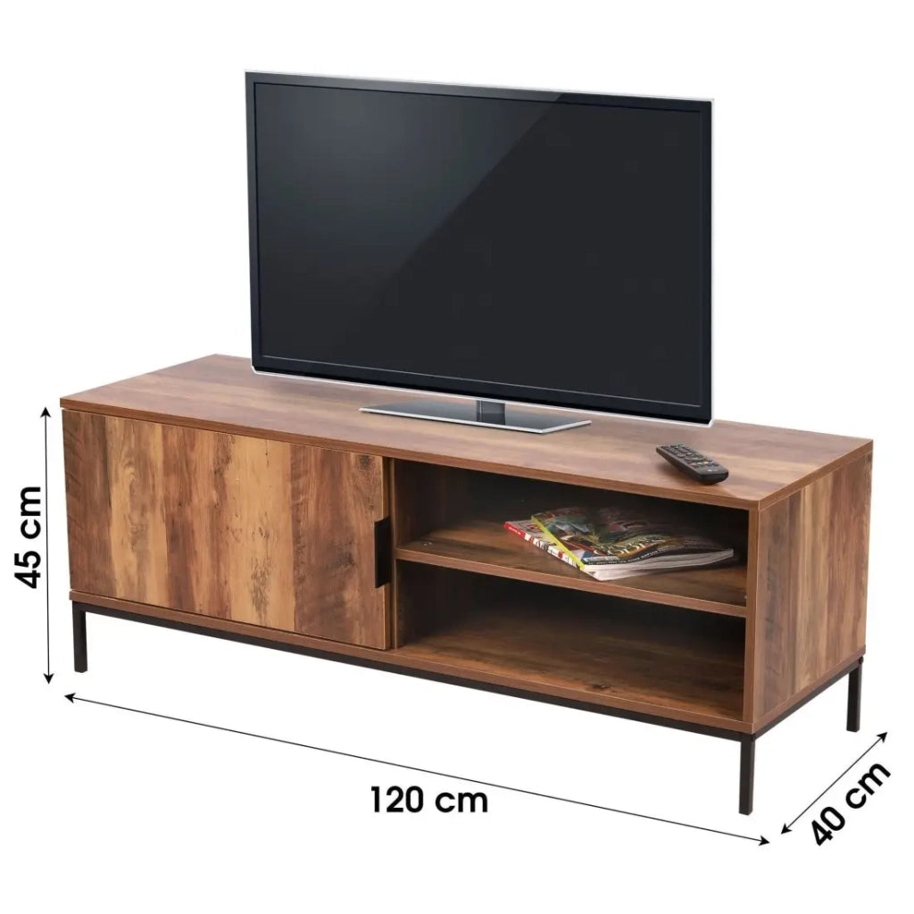 Mobile TV JAYCE – Noce con 1 porta e 2 scaffali – L120 x H45 x P40 cm