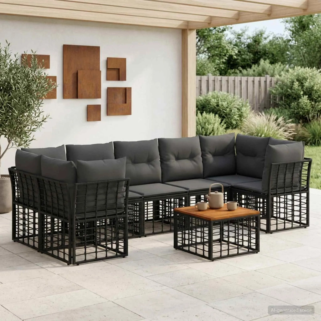 Set di divani da esterno 8 pz Nero e Grigio scuro polyrattan 3437417