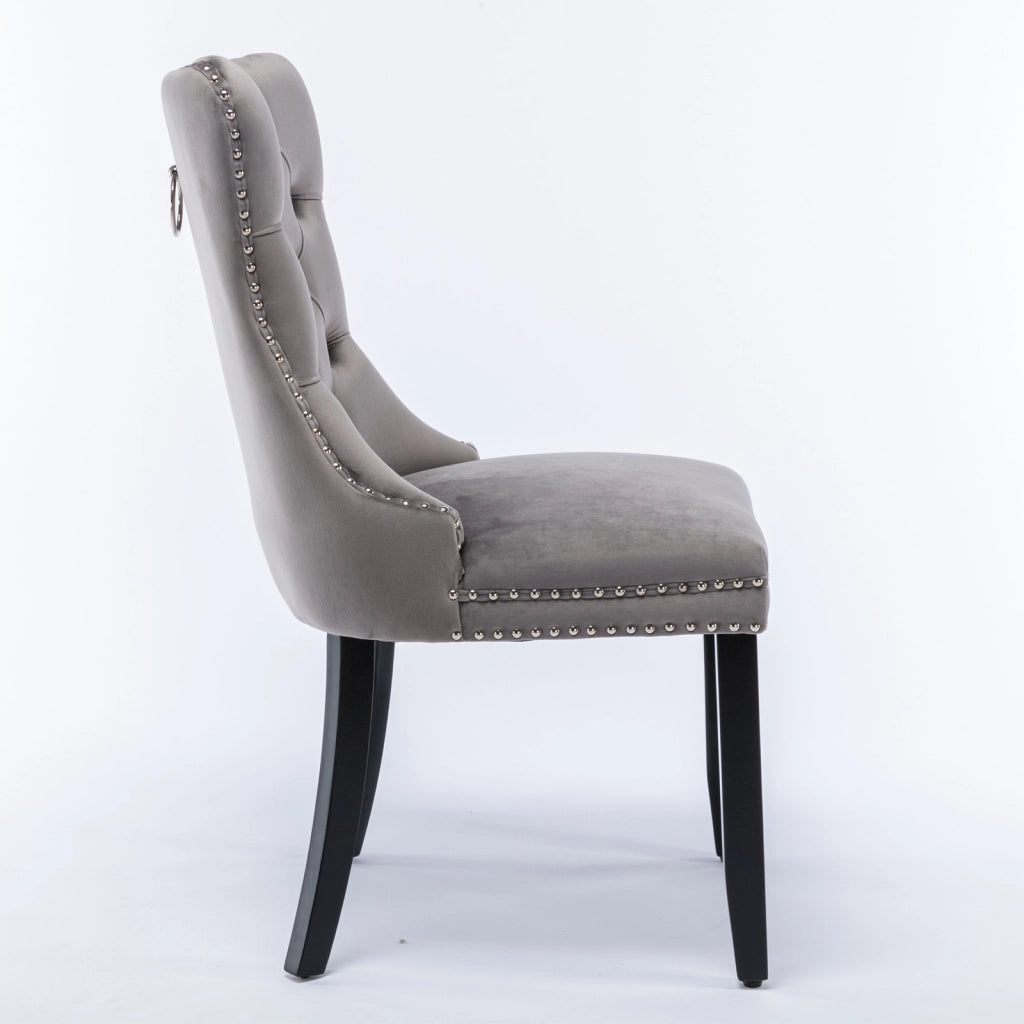 Sedie da Pranzo Imbottite in Velluto con Gambe in Legno Massello ¨C MINIMAL ¨C Set 2 Pezzi, Grigio