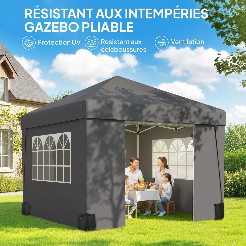 Tonnelle da Giardino Pieghevole 3x3x2,75 m ¨C Minimal ¨C Grigio Antracite con Finestre e Pareti