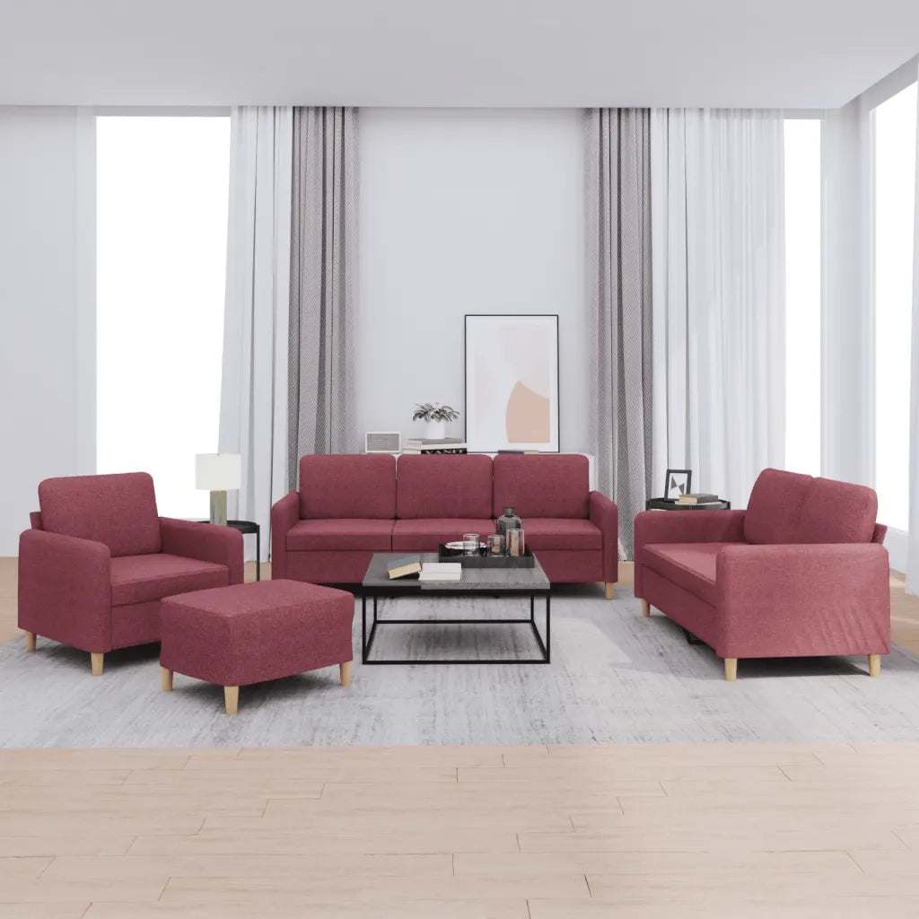 Set di Divani 4 pz con Cuscini Rosso Vino in Tessutocod mxl 83283