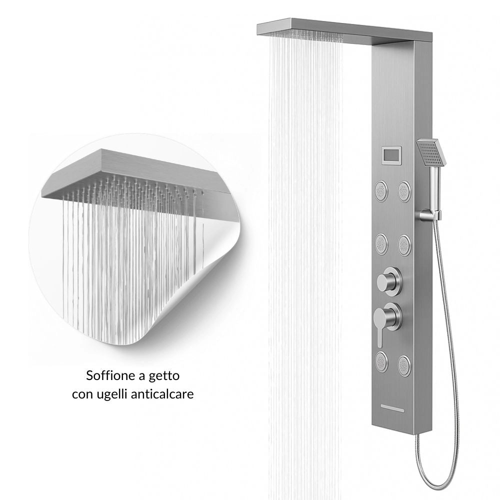 Colonna doccia york acciaio 4 funzioni display controllo temperatura 2 finiture *** finitura- cromo spazzolato, confe...