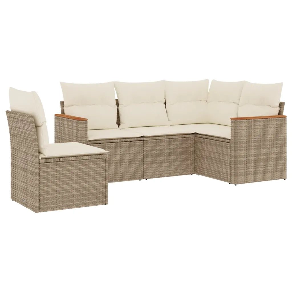Set Divano da Giardino 5 pz con Cuscini Beige in Polyrattan 3258376