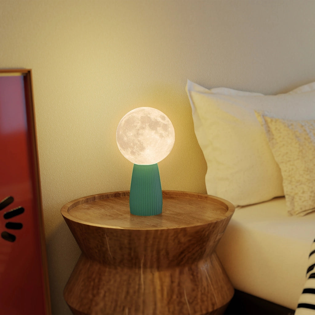 Lampada da Tavolo a Forma di Luna ¨C zephmum ¨C Bianco e Verde Scuro, ABS, ?15x28 cm