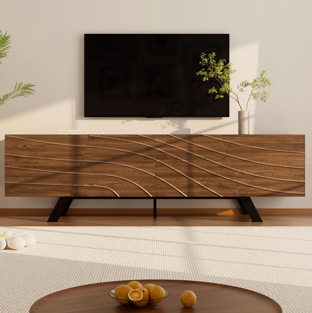 Mobile TV ULEVR 160x39x50,5 cm con frontale ondulato e passacavi, MDF effetto noce