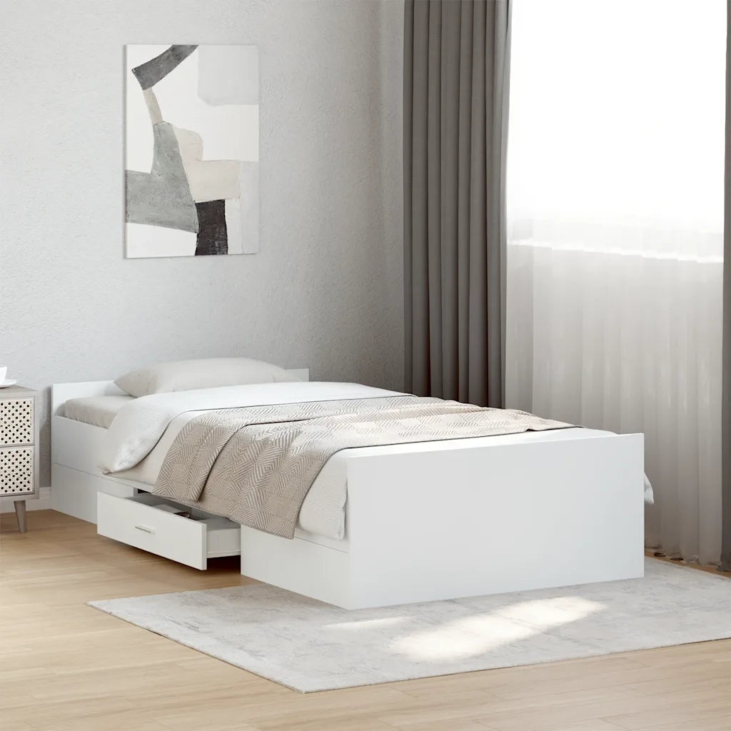 Giroletto con Cassetti-Struttura Letto con contenitore Bianco 75x190 cm in Legno Multistrato 583066