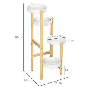 Porta Piante da Interno ed Esterno 28x28x80 cm 4 Ripiani a Vassoio Struttura in Bambù Bianco