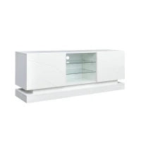 Mobile TV Moderno Lucido con Mensola, Ripiani in Vetro Regolabili e Cerniere Silenziose, 160x38.5x60 cm, Bianco