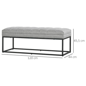 Panca imbottita in effetto lino 120 x 34 x 40 cm, grigio chiaro, portata fino a 200 kg