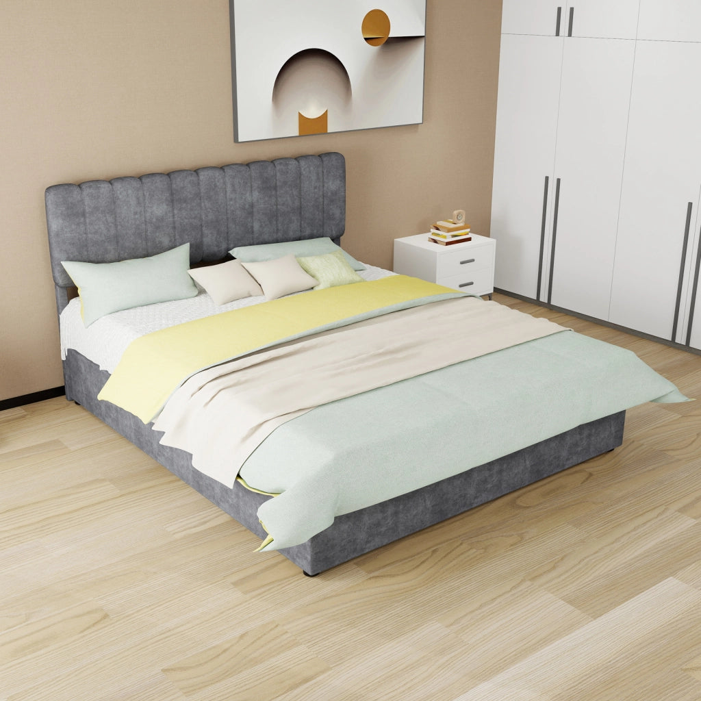 Letto matrimoniale 160 × 200 cm in tessuto, senza materasso, struttura stabile in metallo, grigio