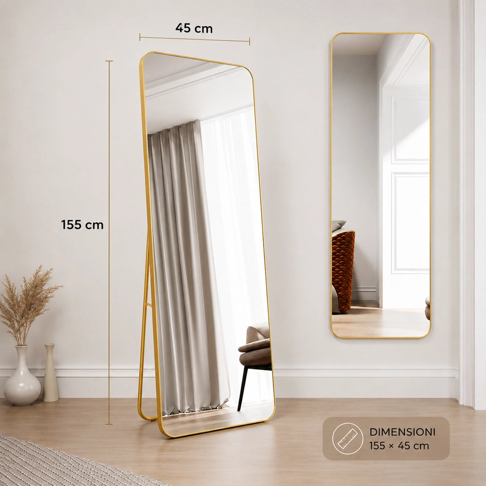 Specchio da Terra e da Muro Rettangolare Oro Decorazione Interni 155x45 cm