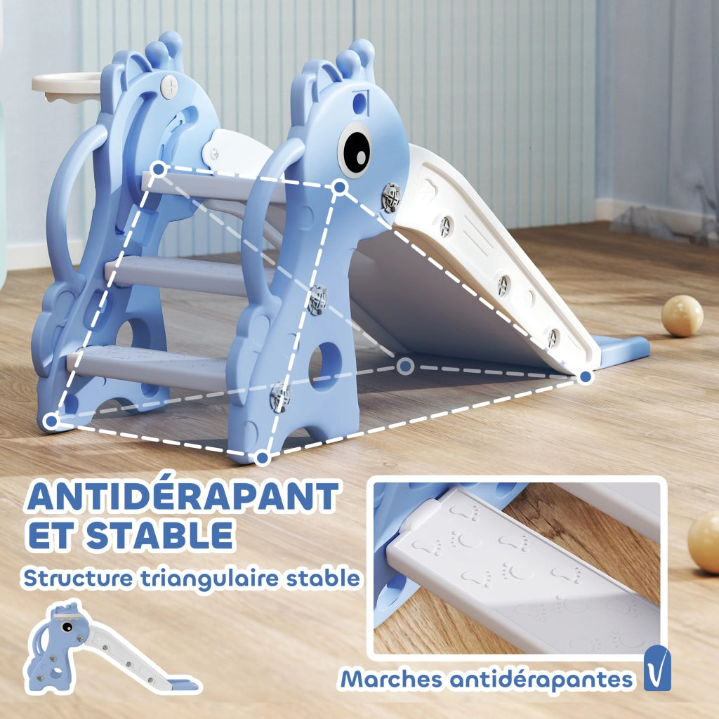 Toboggan per bambini 3 in 1 con canestro ¨C zephmum ¨C 106x51.5x52 cm blu