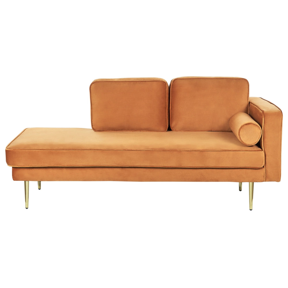 Chaise longue Velluto Rosso Scuro Imbottito versione destra Orientamento Gambe In Metallo Rafforzamento Cuscino Design Moderno