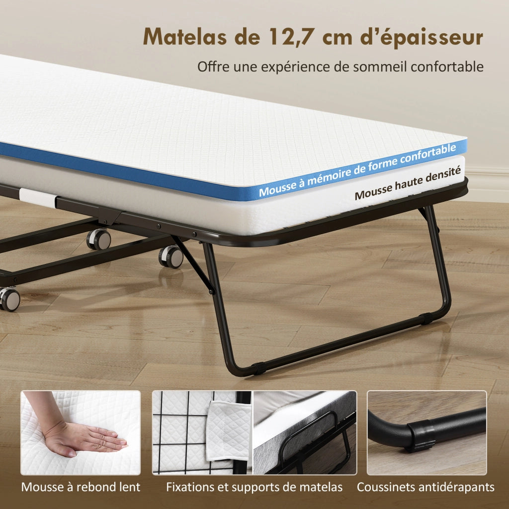 Letto singolo pieghevole con materasso ¨C zephmum ¨C bianco 200x80 cm