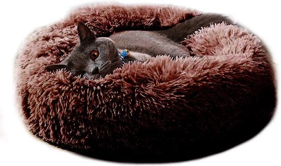 Cuscino per gatto, letto per cane morbido, area di riposo calda per cani, coperta per gatti, guanciale per cani, divano per cani, banco per gatti (rotondo, marrone)