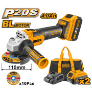 SMERIGLIATRICE ANGOLARE 115MM AL LITIO 20V CON 2BATT+BORSA