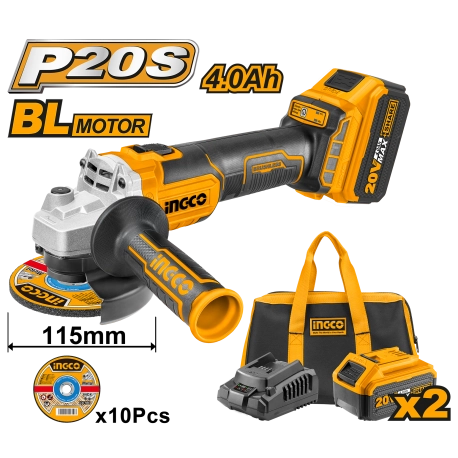 SMERIGLIATRICE ANGOLARE 115MM AL LITIO 20V CON 2BATT+BORSA