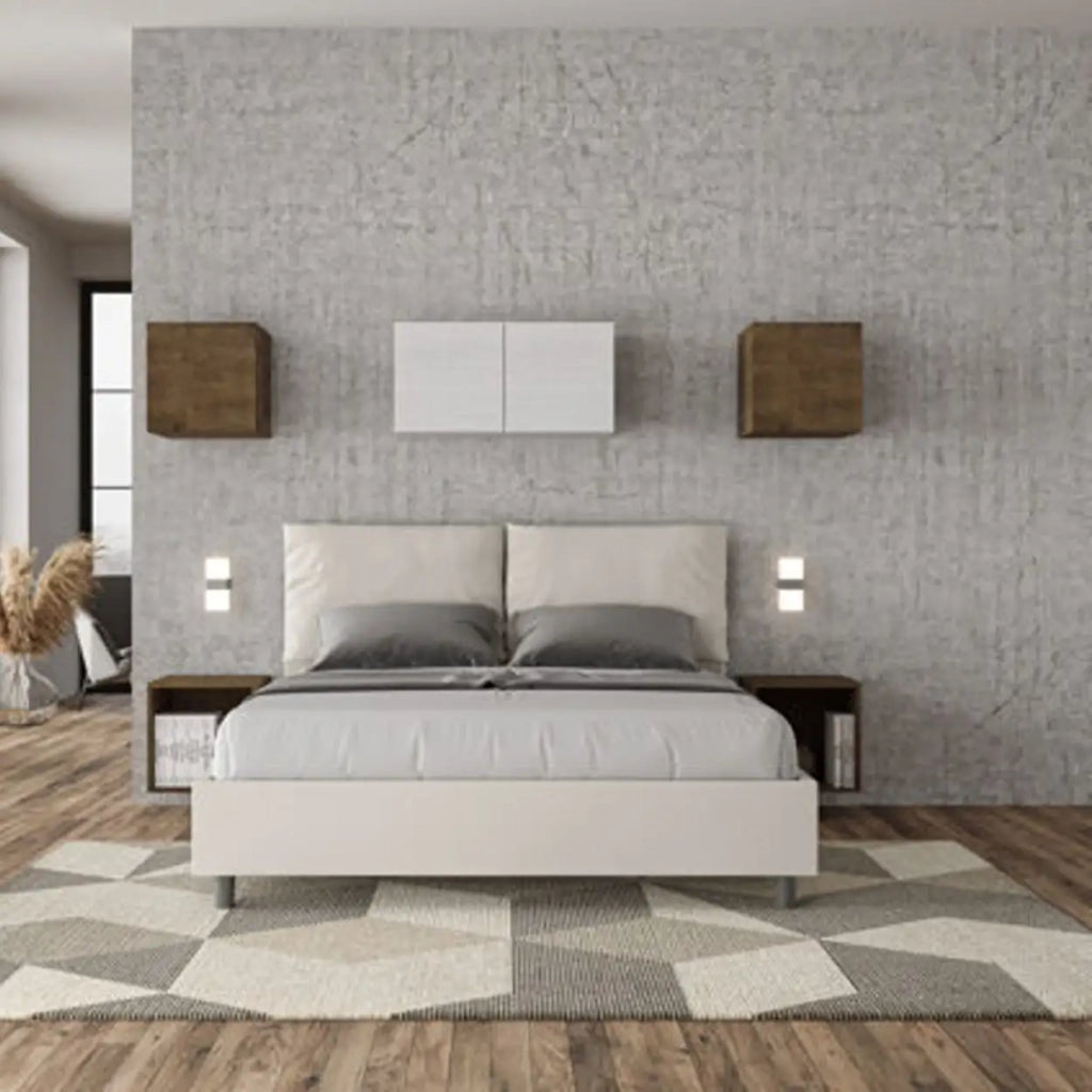 Letto matrimoniale con rete imbottito 160x190 similpelle bianco Antea