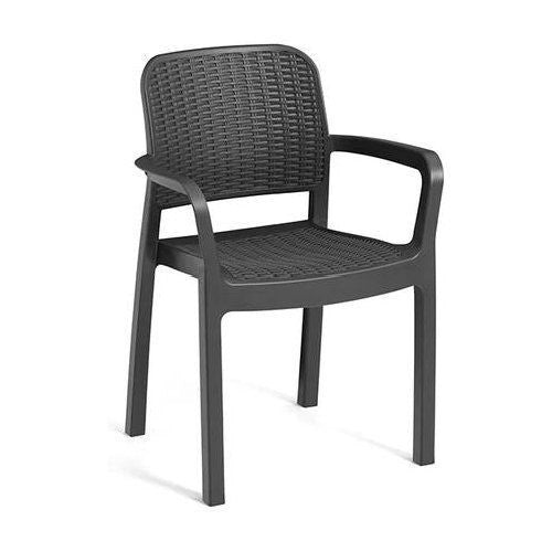 Keter K249570 Bella Sedia da Giardino con Braccioli Impilabile in Resina Effetto Rattan colore Grafite