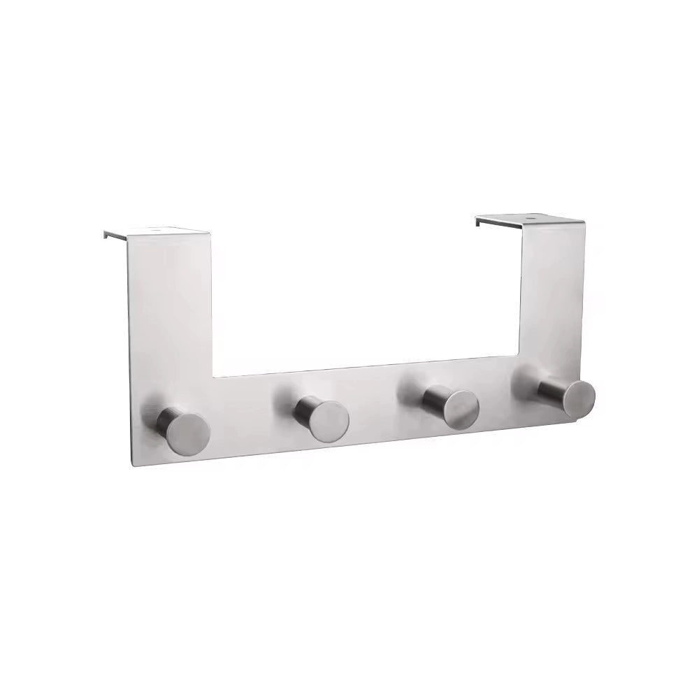 Trade Shop - Appendiabiti Da Porta Con 4 Ganci 27x11.5cm Silver Per Asciugamani Vestiti 87785 -