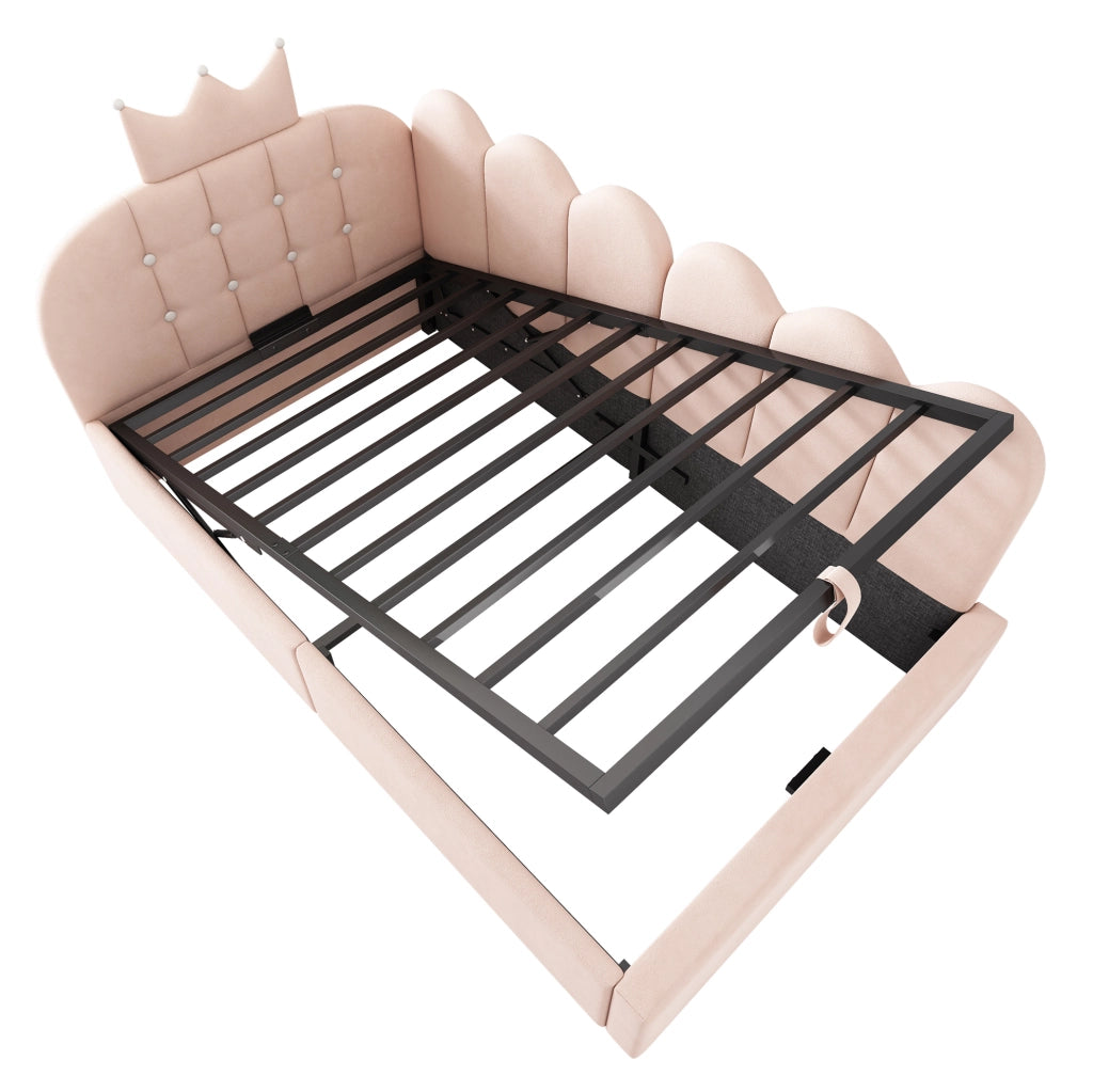 Letto daybed 90x200 cm in velluto rosa con contenitore idraulico