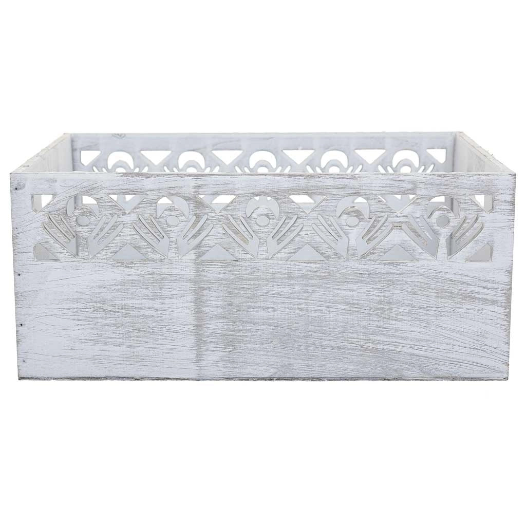 Set di 3 cesti in legno bianco 35x25x15h-30x20x14h-25x15x13
