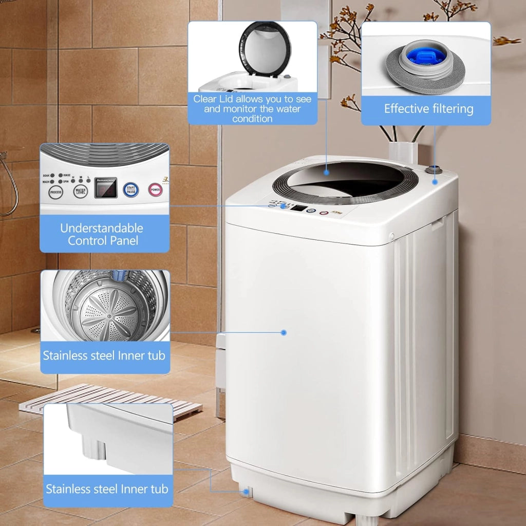 Lavatrice a Carica dall'Alto, 3,5 kg, Mini Lavatrice con Centrifuga, Livello dell’acqua e Modalità d’Utilizzo, 43 x 43 x 75 cm, Bianco