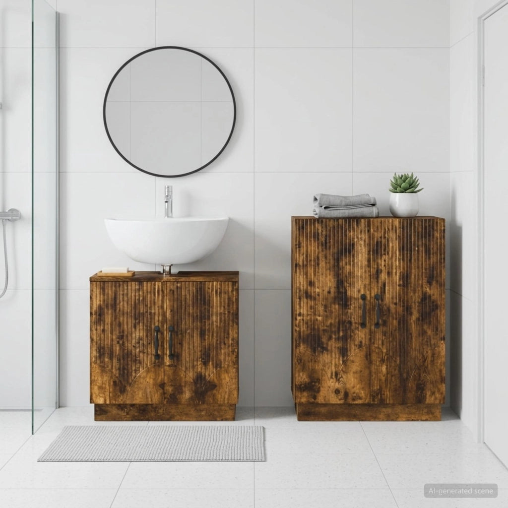 Set di Armadi da Bagno da 2 Pezzi HOORN Rovere Fumo 3417635