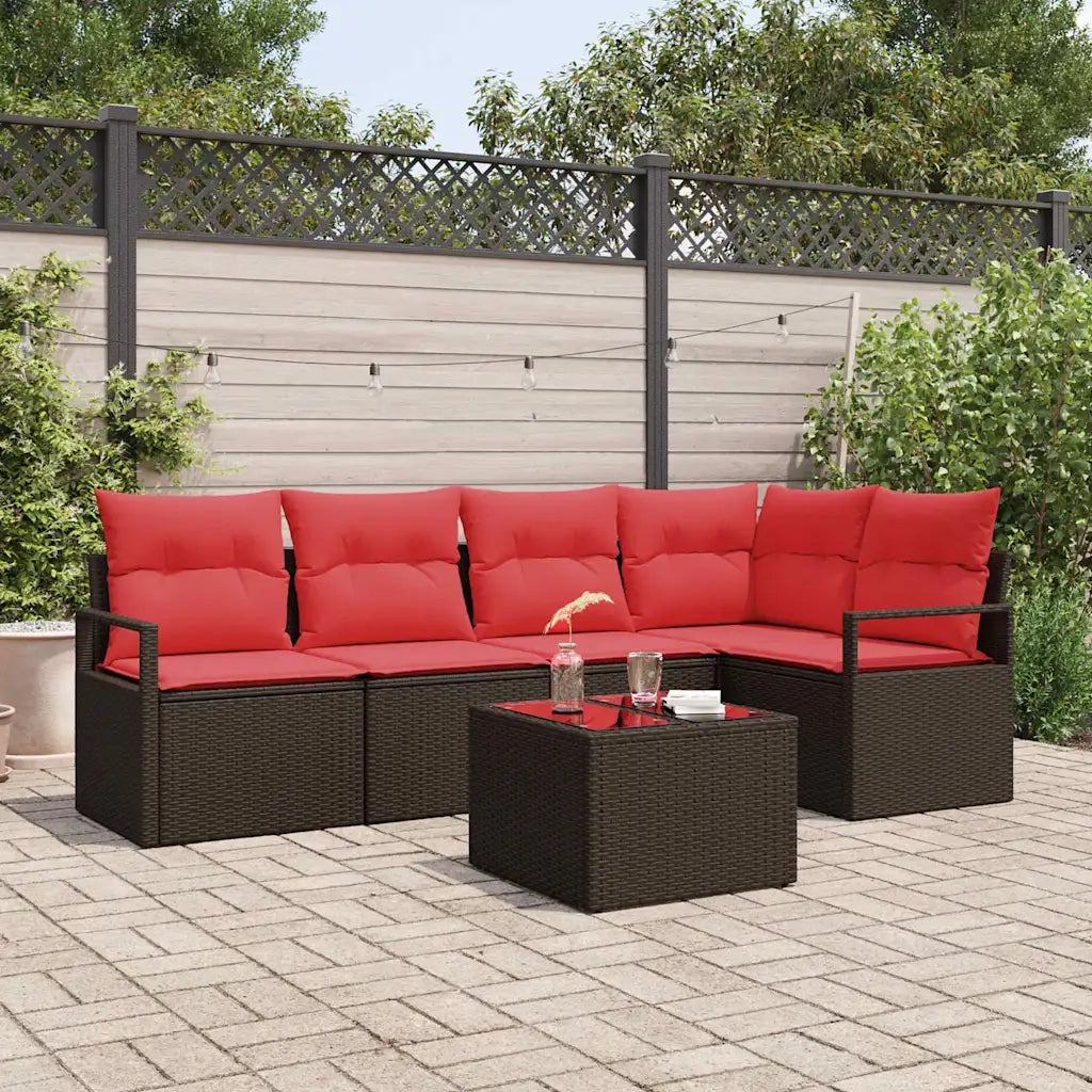 Set Divano da Giardino 6 pcs Marrone e Rosso polyrattan 3355063