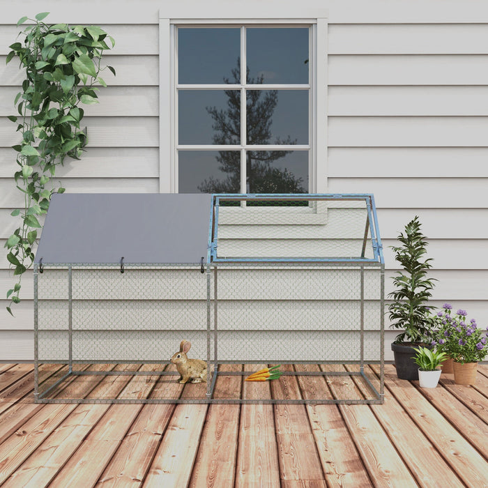 Gabbia per Conigli da Esterno 198x100x120 cm in Acciaio e Tessuto Oxford Verde e Argento