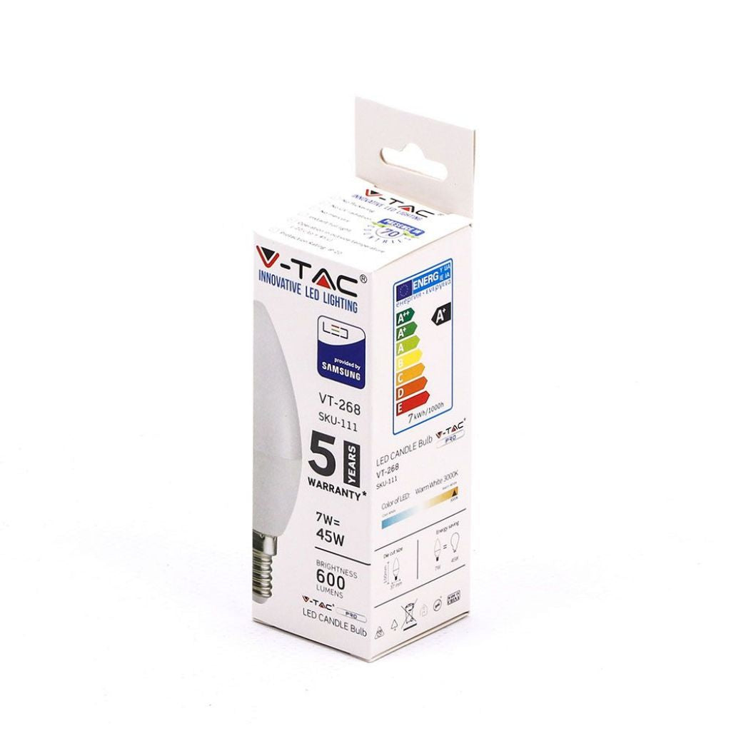 Bulbo LED - Samsung Chip 7W E14 Candela di plastica 3000K