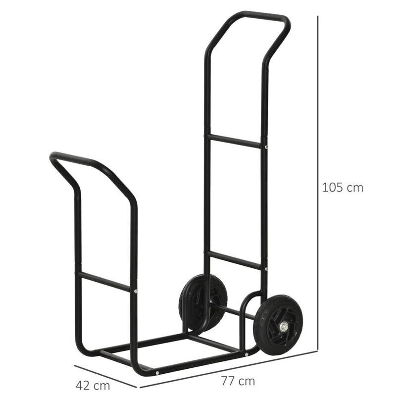 CARRELLO PORTALEGNA IN ACCIAIO CON 2 RUOTE 77X42X105CM NERO