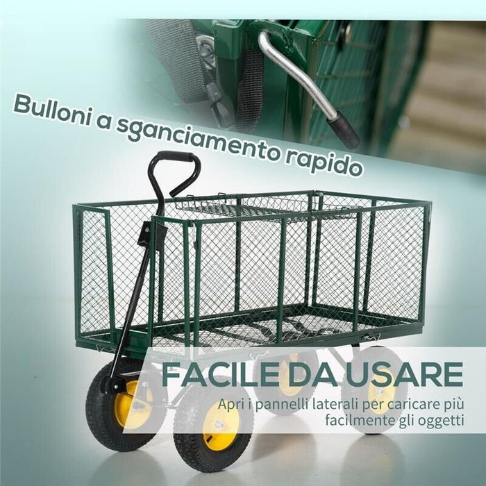 CARRELLO DA GIARDINO IN ACCIAIO CON PARETI LATERALI CAPIENZA 342L VERDE